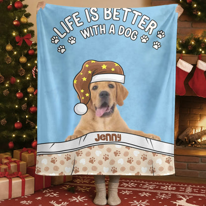 Personalized Blankets Blanket Custom KNT / White / 30x40in / 76x101cm Life Is Better With A Dog - Personalized Dog Photo Custom Sleepy Blanket