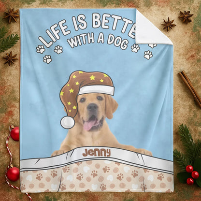 Personalized Blankets Life Is Better With A Dog - Personalized Dog Photo Custom Sleepy Blanket