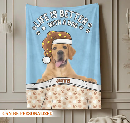 Personalized Blankets Life Is Better With A Dog - Personalized Dog Photo Custom Sleepy Blanket