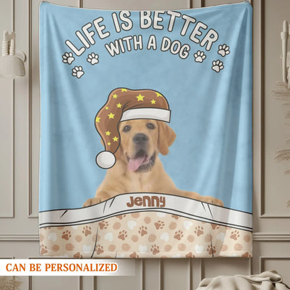 Personalized Blankets Life Is Better With A Dog - Personalized Dog Photo Custom Sleepy Blanket