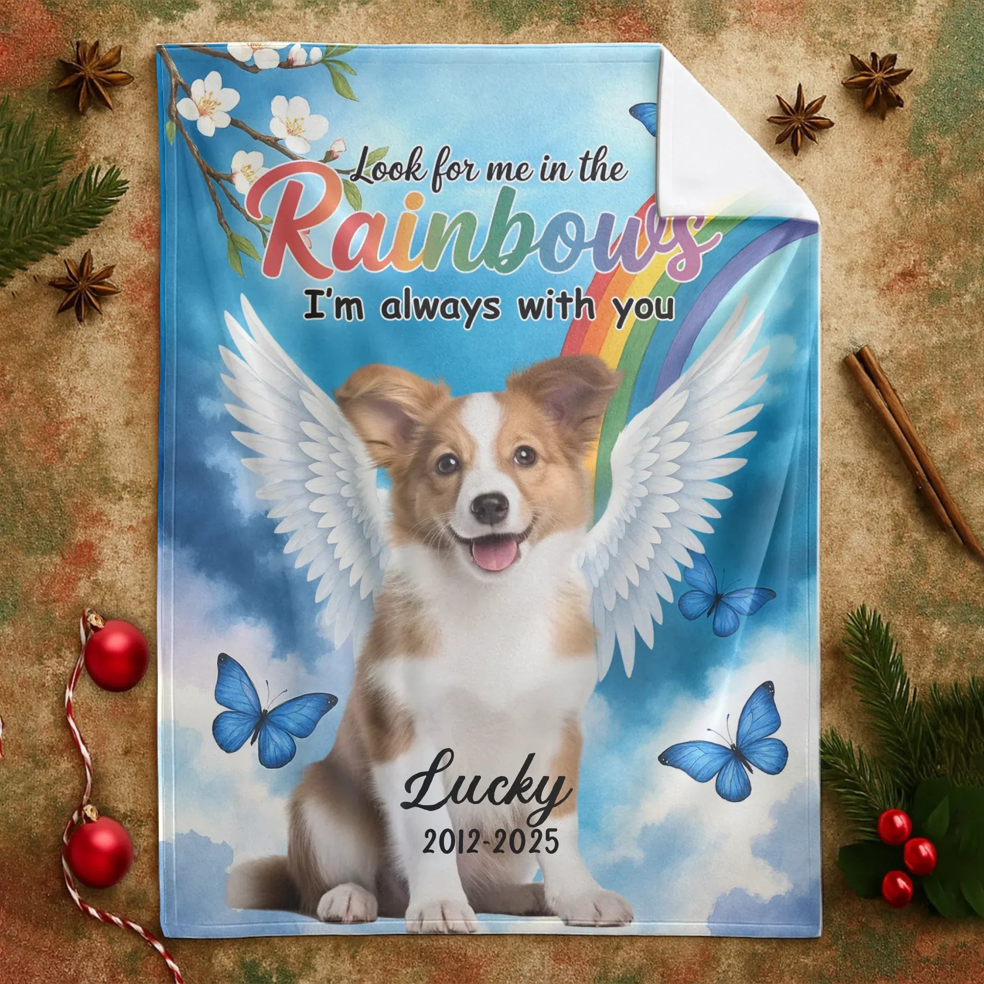 Personalized Blankets Look For Me In The Rainbows I'm Always With You - Personalized Dog Memorial Photo Custom Blanket