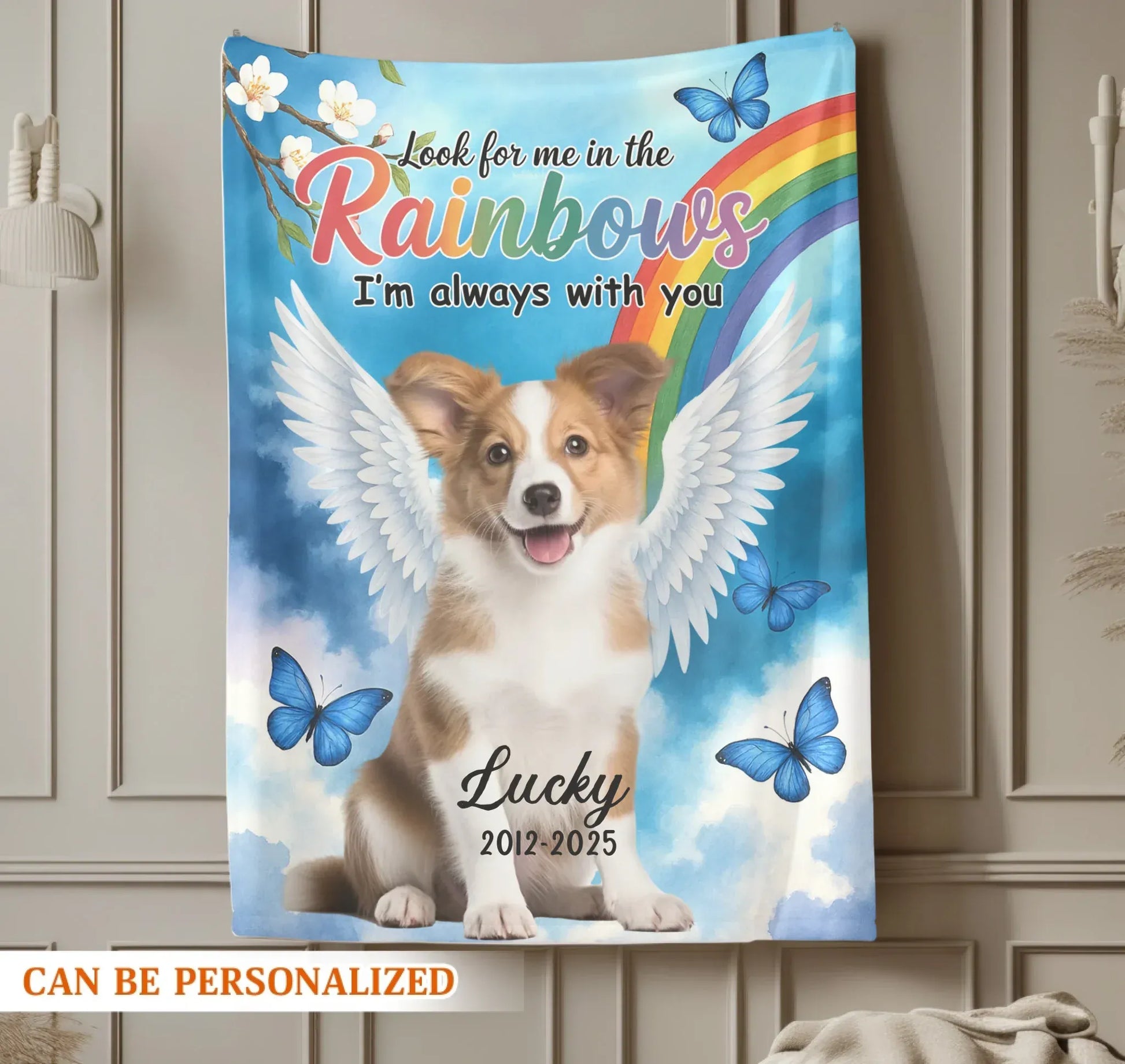 Personalized Blankets Look For Me In The Rainbows I'm Always With You - Personalized Dog Memorial Photo Custom Blanket