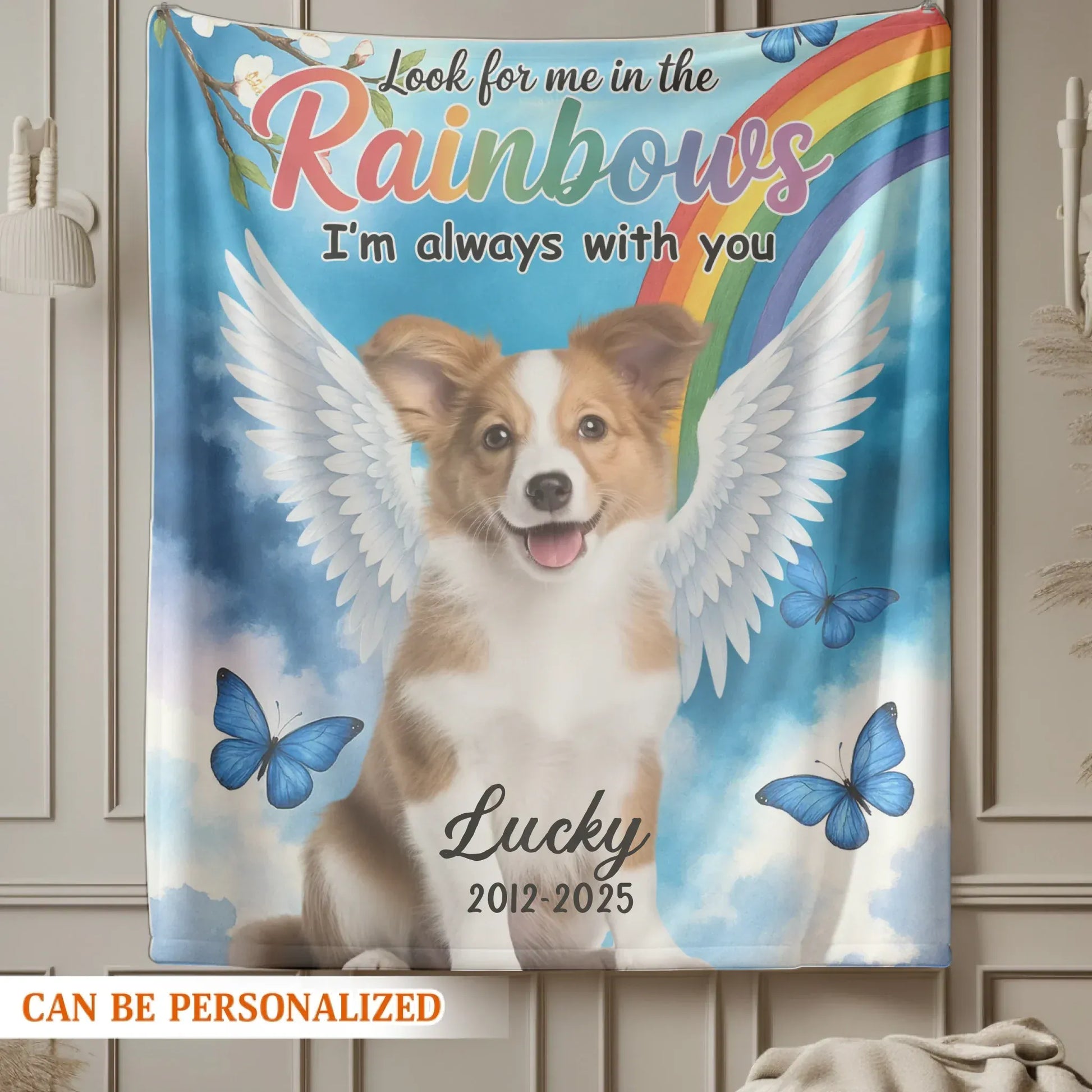 Personalized Blankets Look For Me In The Rainbows I'm Always With You - Personalized Dog Memorial Photo Custom Blanket