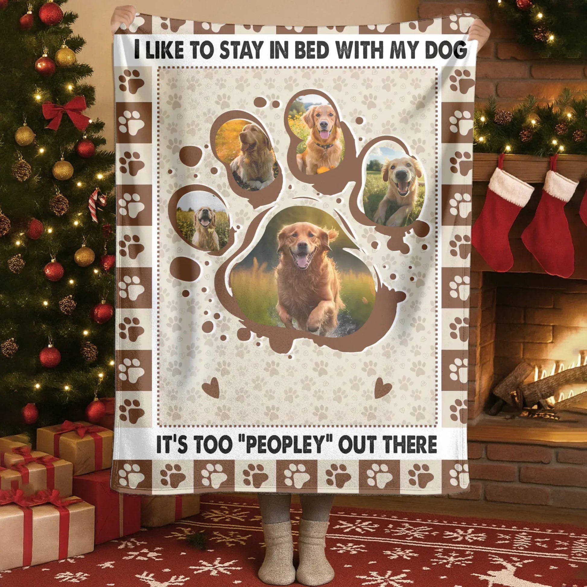 Personalized Blankets It's Too "Peopley" Out There - Personalized Dog Paw Print Photo Custom Throw Blanket