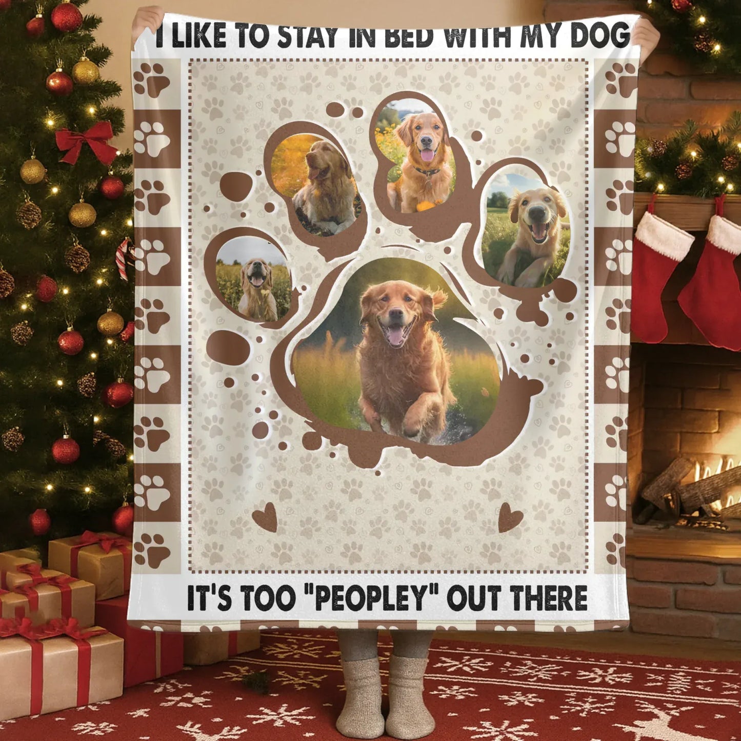 Personalized Blankets Blanket Custom KNT / White / 30x40in / 76x101cm It's Too "Peopley" Out There - Personalized Dog Paw Print Photo Custom Throw Blanket