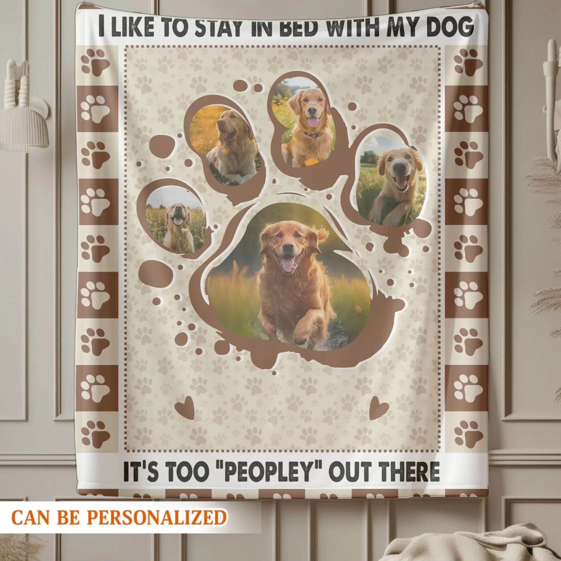 Personalized Blankets It's Too "Peopley" Out There - Personalized Dog Paw Print Photo Custom Throw Blanket