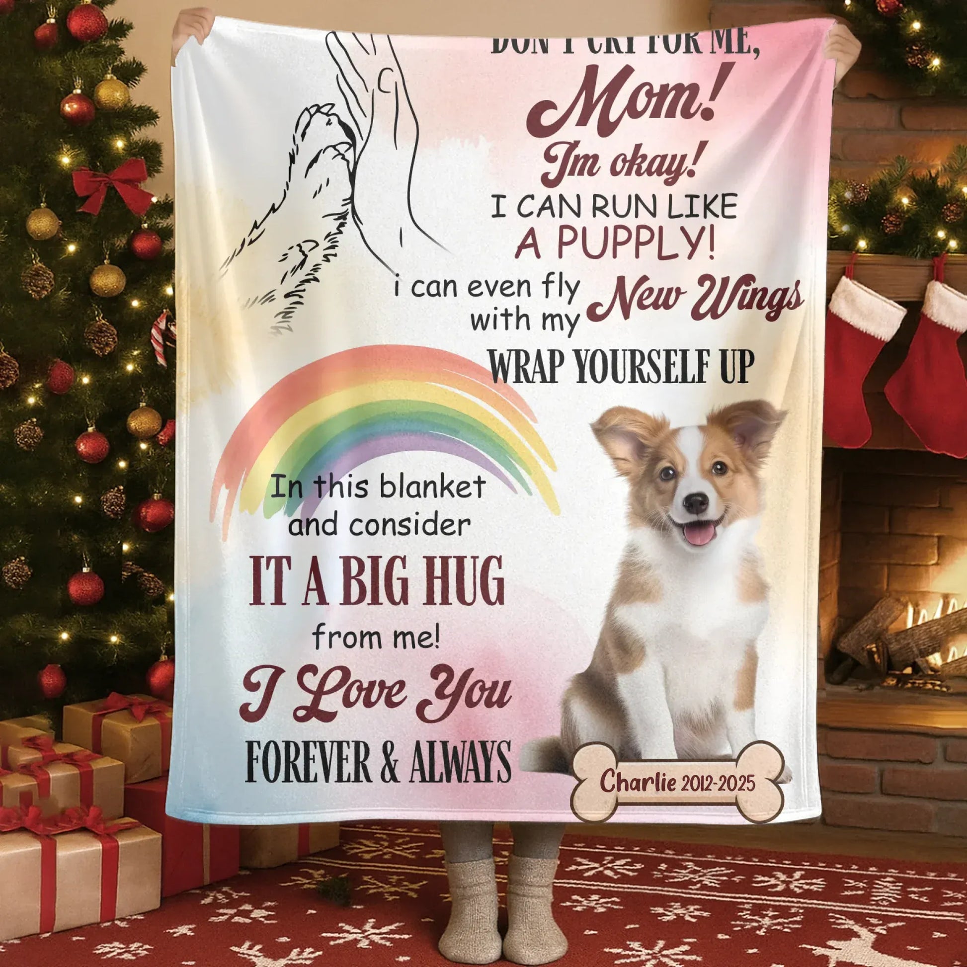 Personalized Blankets Blanket Custom KNT / White / 30x40in / 76x101cm Wrap Yourself Up In A Big Hug - Personalized Dog Sympathy Photo Name Custom Blanket