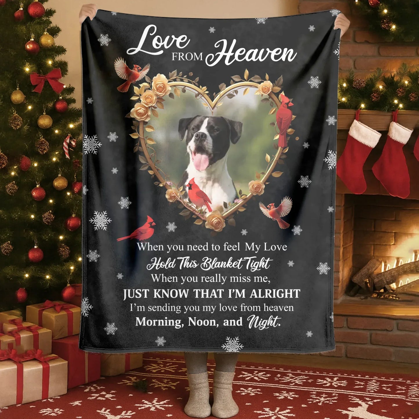 Personalized Blankets Love From Heaven - Personalized Dog Memorial Cardinal Photo Custom Blanket