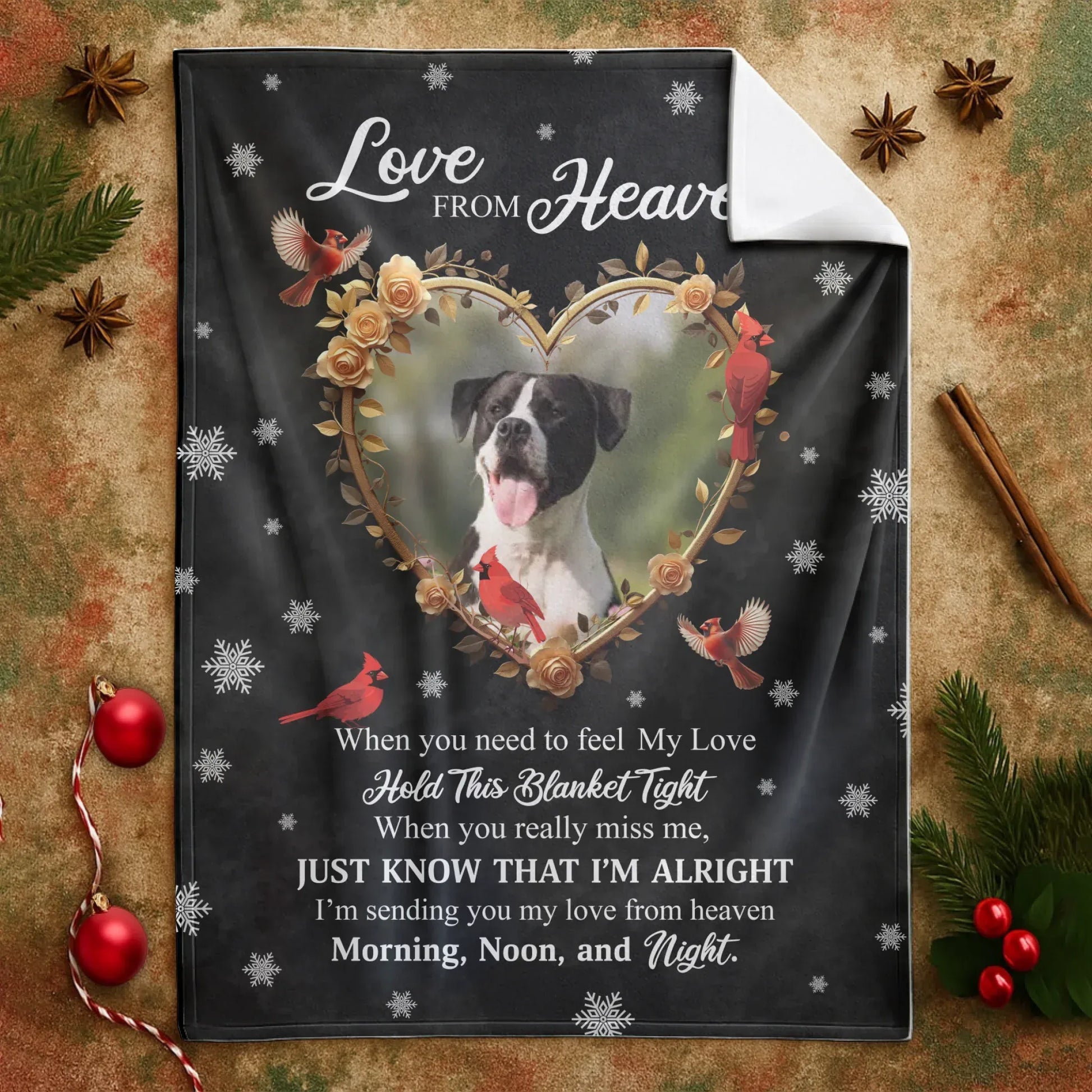 Personalized Blankets Love From Heaven - Personalized Dog Memorial Cardinal Photo Custom Blanket