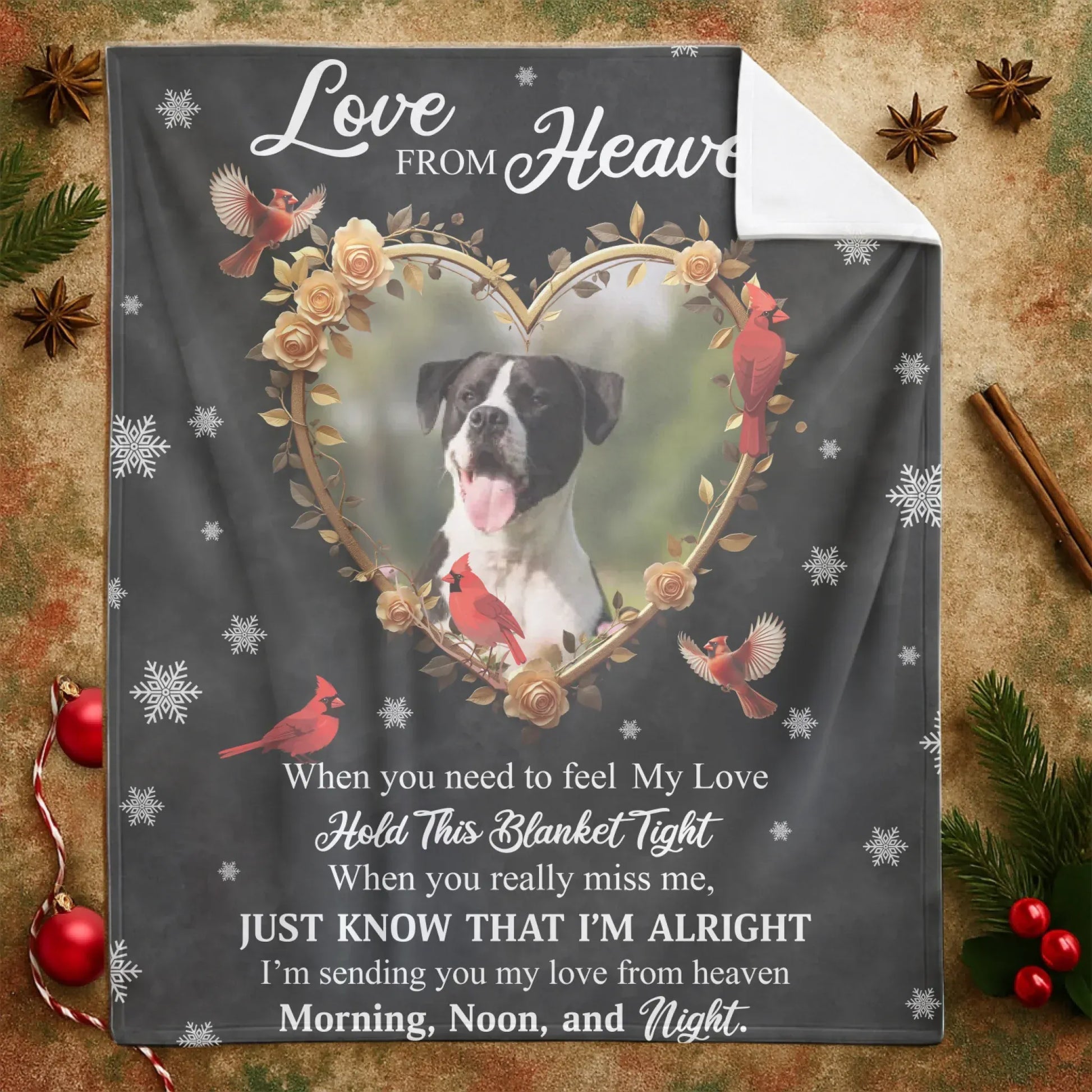 Personalized Blankets Love From Heaven - Personalized Dog Memorial Cardinal Photo Custom Blanket