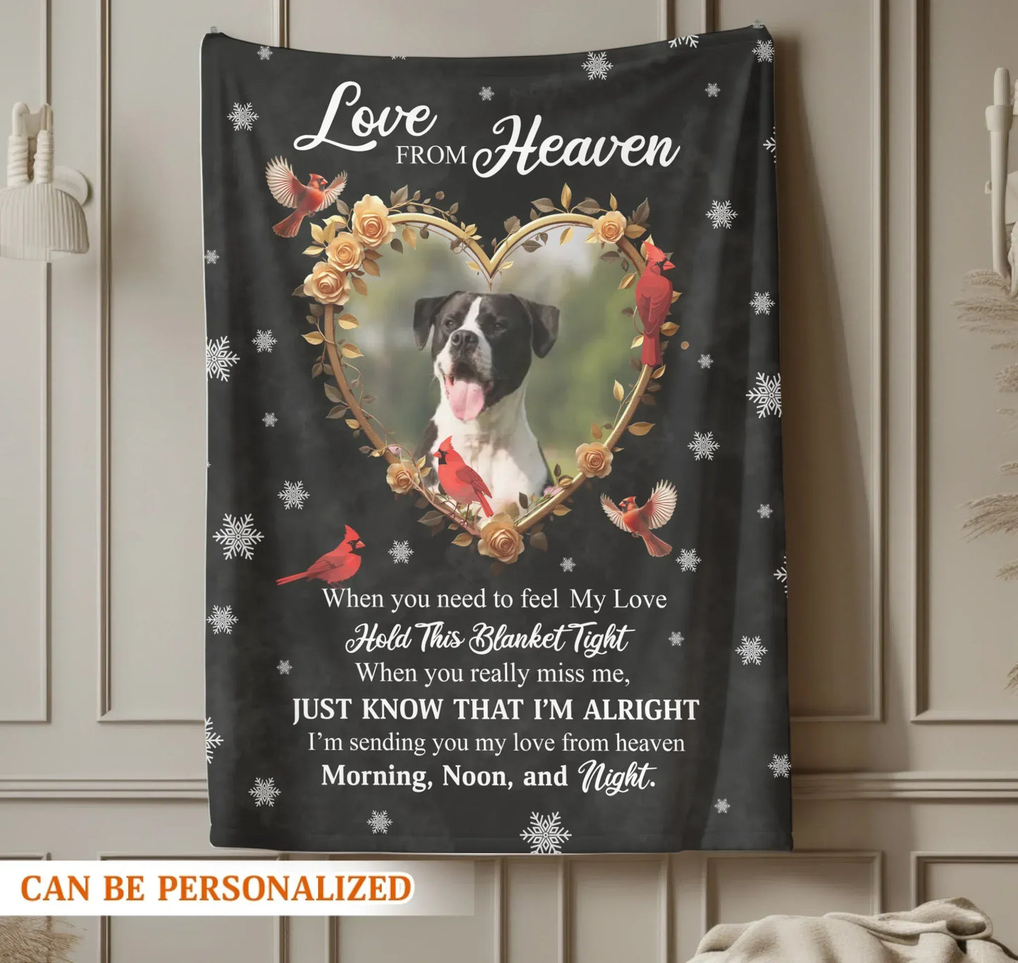 Personalized Blankets Love From Heaven - Personalized Dog Memorial Cardinal Photo Custom Blanket