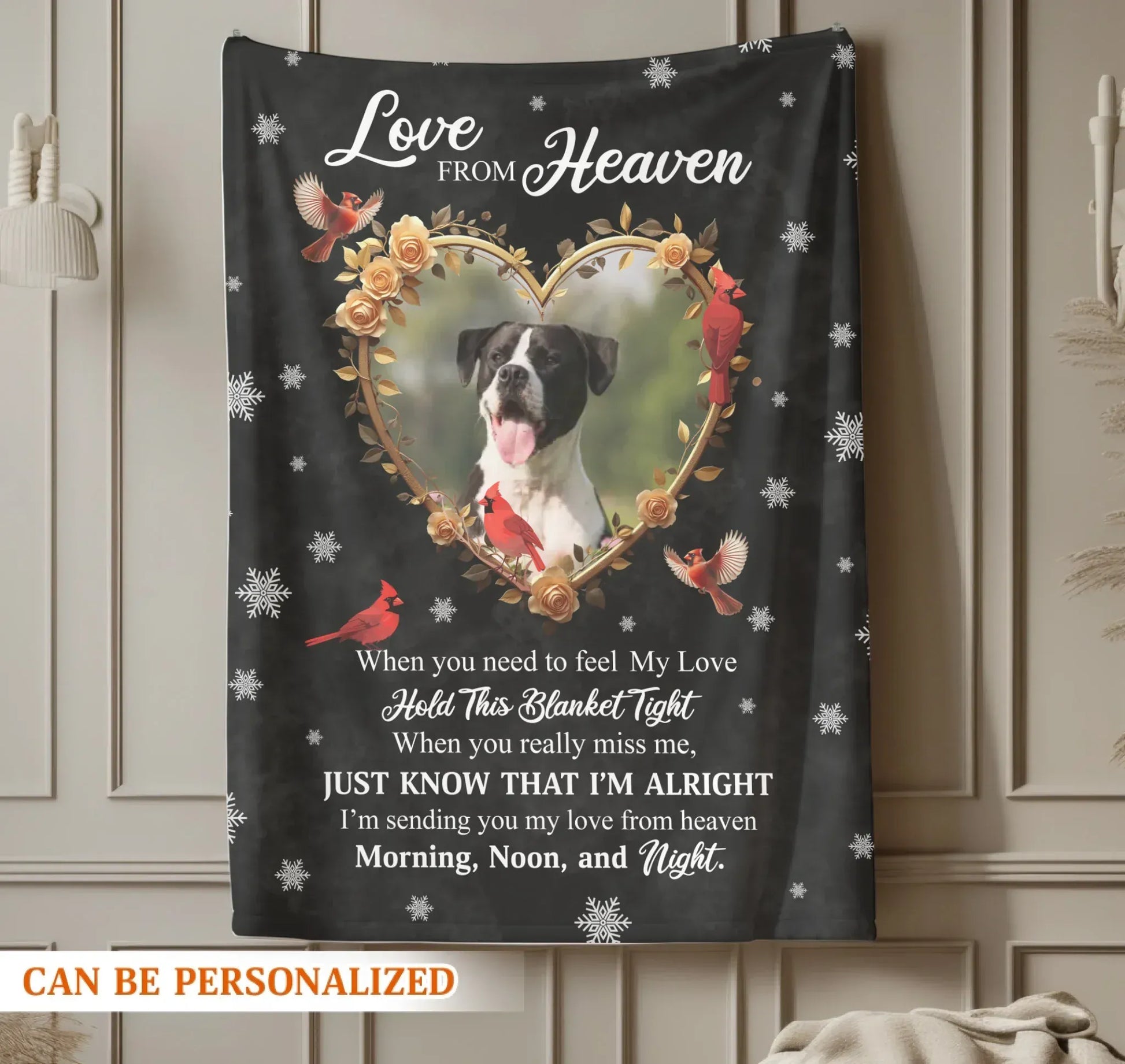 Personalized Blankets Love From Heaven - Personalized Dog Memorial Cardinal Photo Custom Blanket