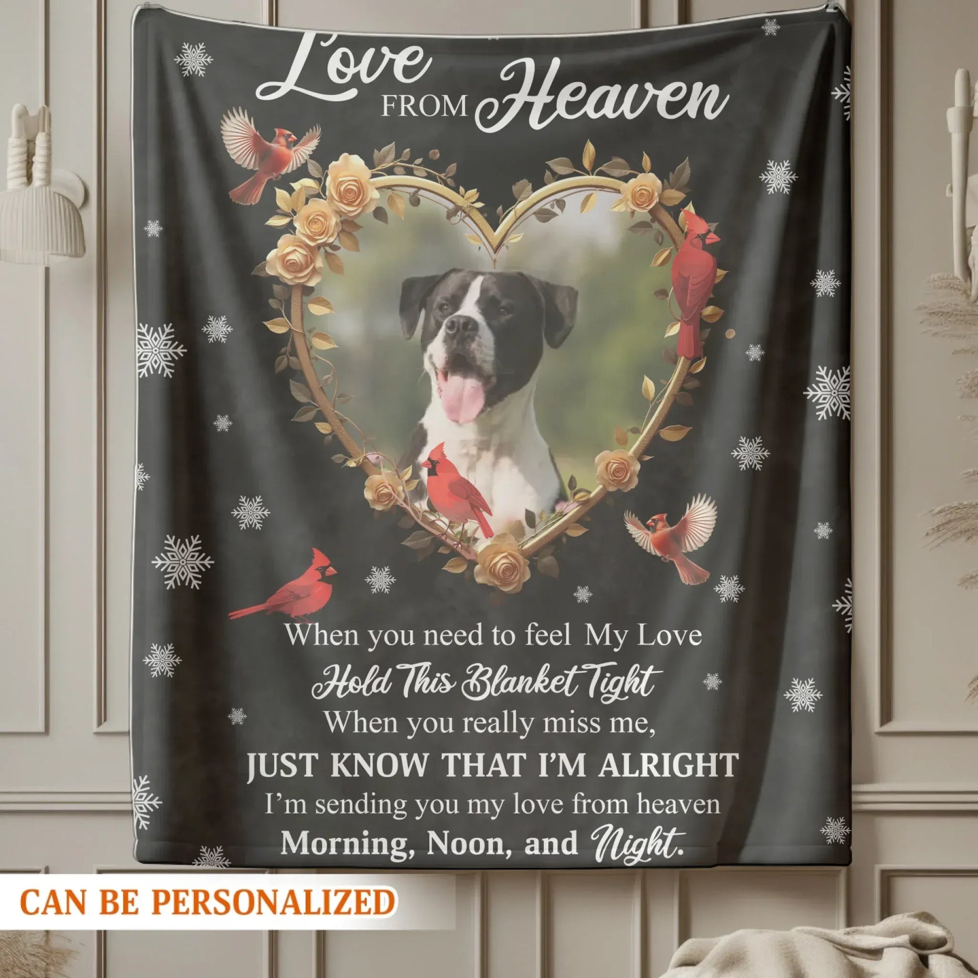 Personalized Blankets Love From Heaven - Personalized Dog Memorial Cardinal Photo Custom Blanket