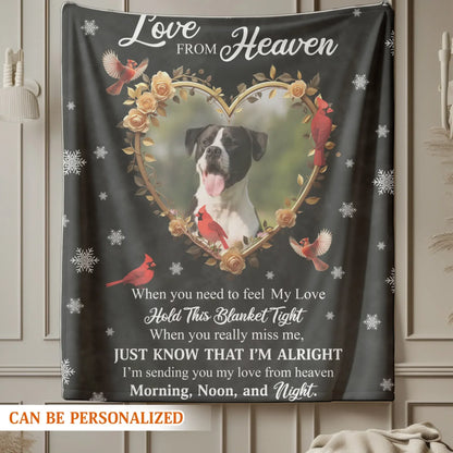 Personalized Blankets Love From Heaven - Personalized Dog Memorial Cardinal Photo Custom Blanket