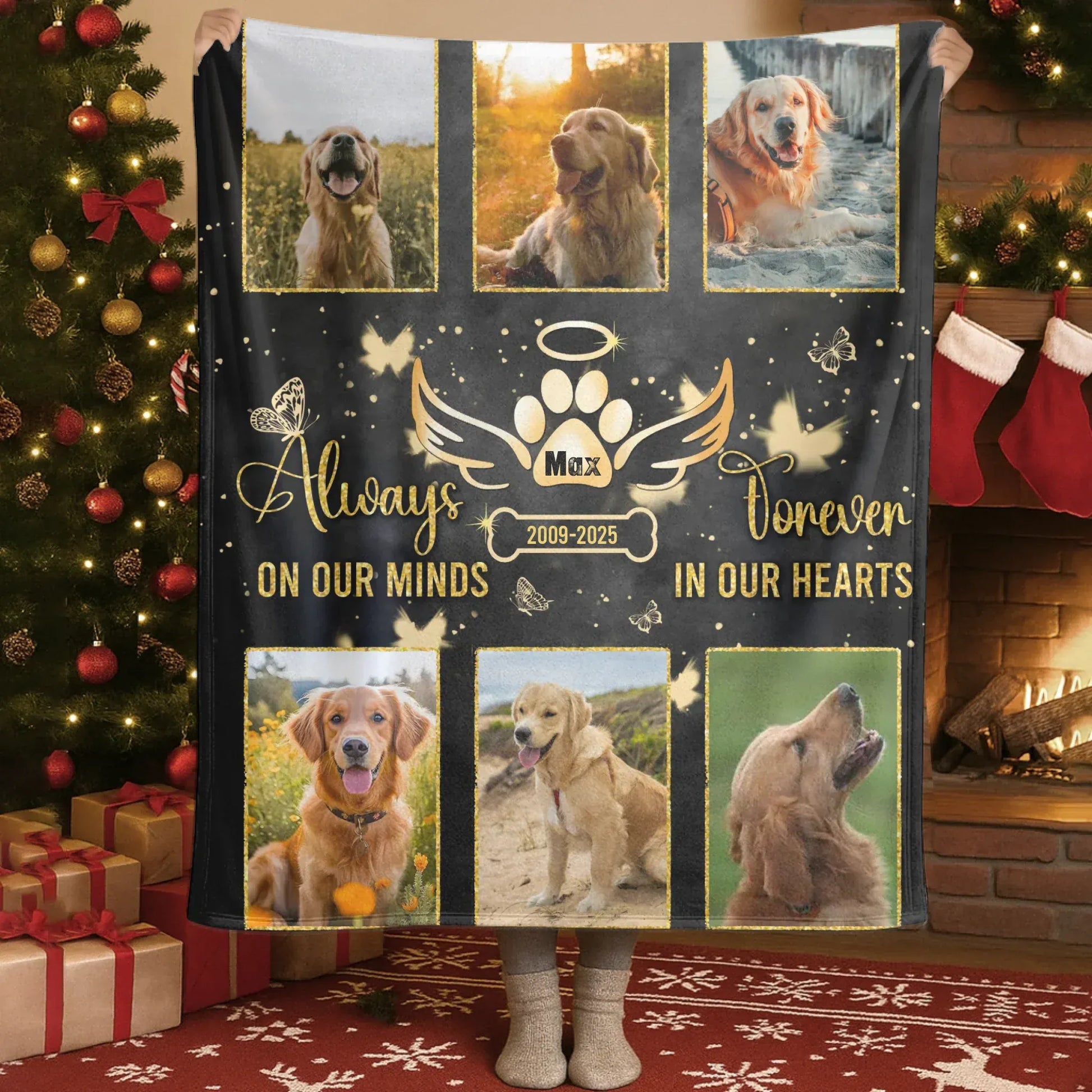 Personalized Blankets Blanket Custom KNT / White / 30x40in / 76x101cm Always On Our Minds Forever In Our Hearts - Personalized Dog Memorial Photo Custom Blanket