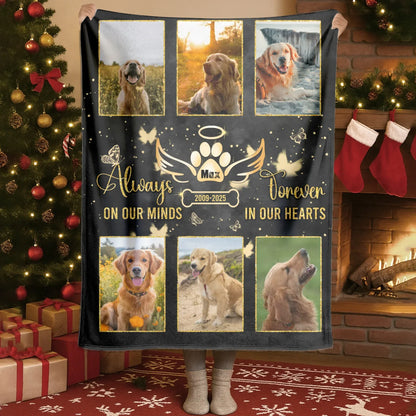 Personalized Blankets Always On Our Minds Forever In Our Hearts - Personalized Dog Memorial Photo Custom Blanket