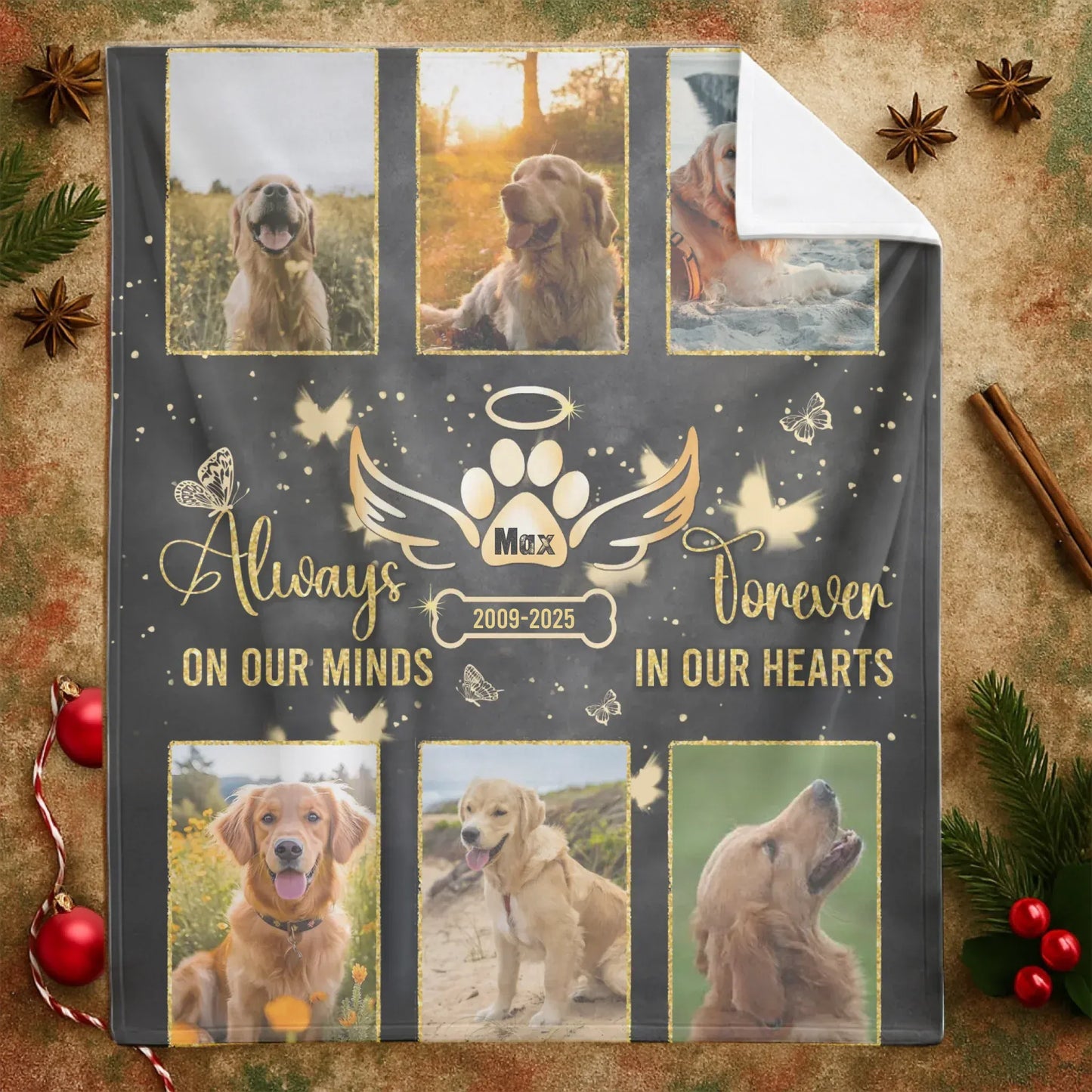 Personalized Blankets Always On Our Minds Forever In Our Hearts - Personalized Dog Memorial Photo Custom Blanket