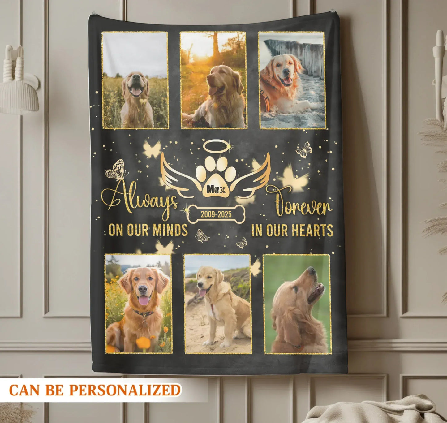Personalized Blankets Always On Our Minds Forever In Our Hearts - Personalized Dog Memorial Photo Custom Blanket