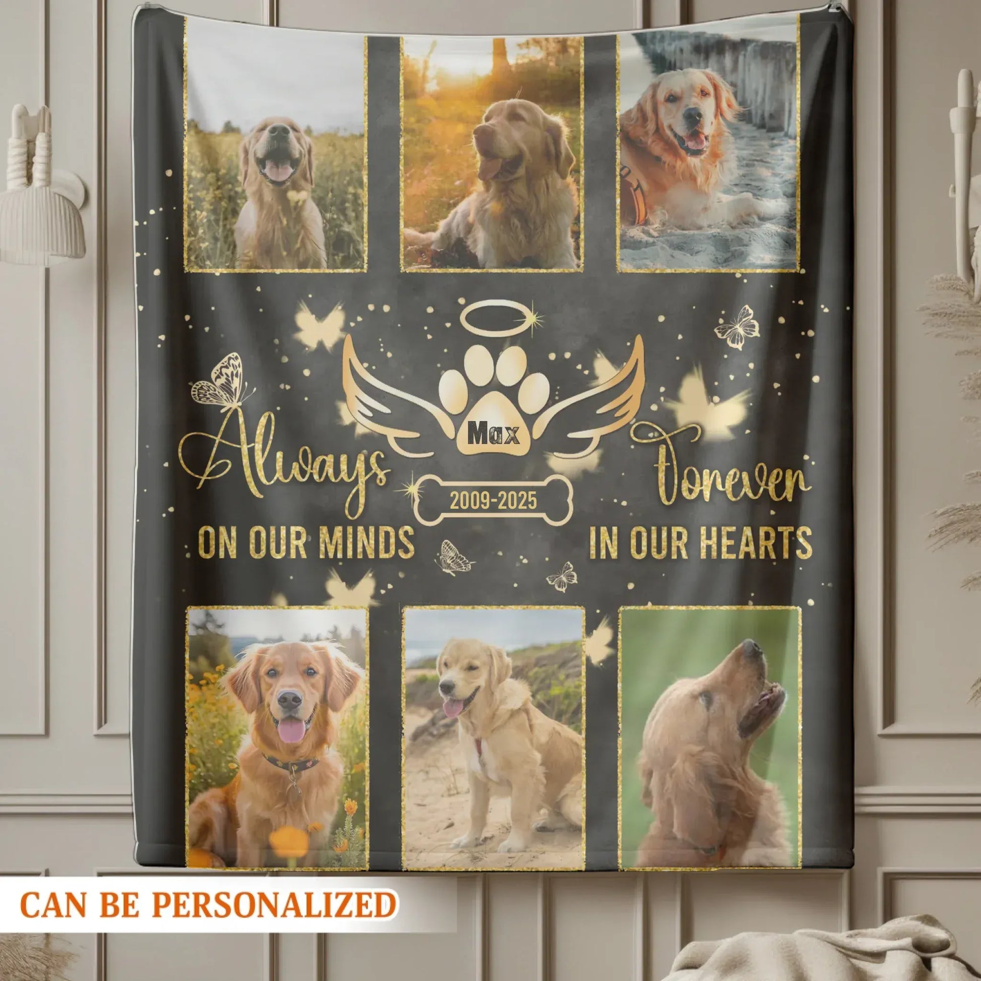 Personalized Blankets Always On Our Minds Forever In Our Hearts - Personalized Dog Memorial Photo Custom Blanket