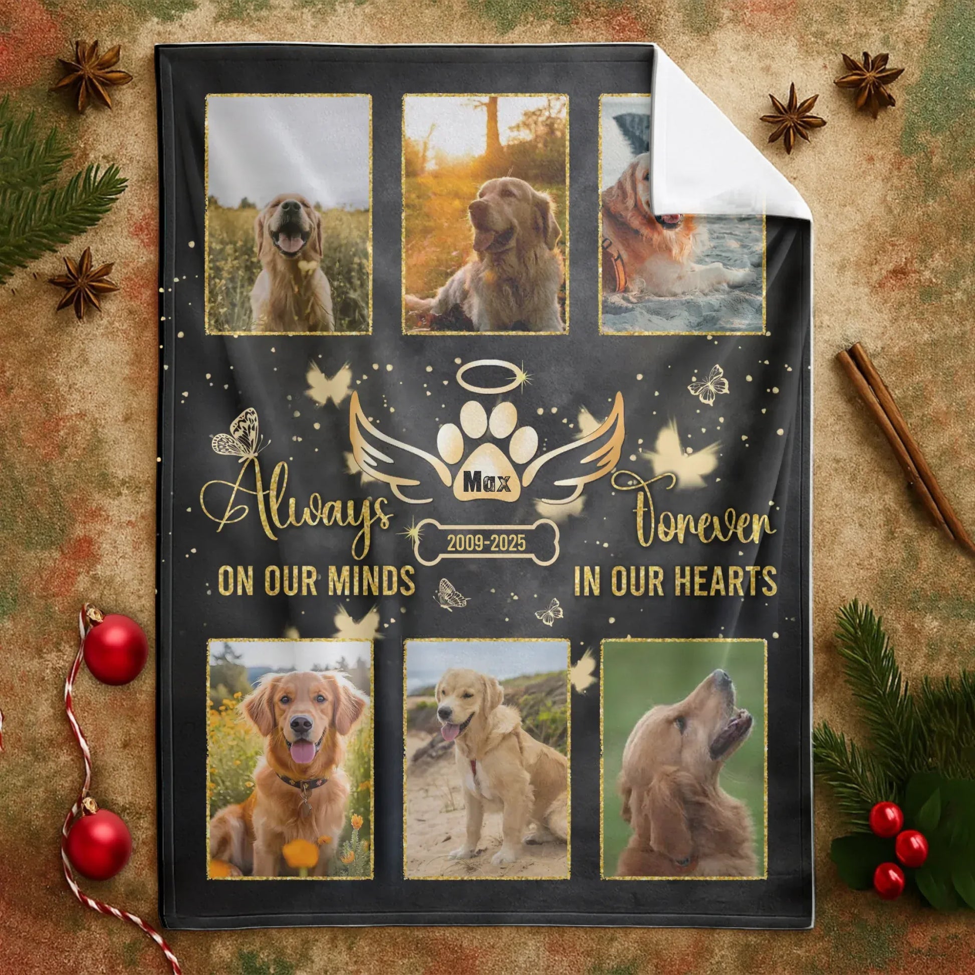 Personalized Blankets Always On Our Minds Forever In Our Hearts - Personalized Dog Memorial Photo Custom Blanket