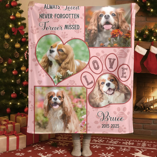 Personalized Blankets Blanket Custom KNT / White / 30x40in / 76x101cm Always Loved Never Forgotten Forever Missed - Personalized Pet Memorial Photo Custom Blanket