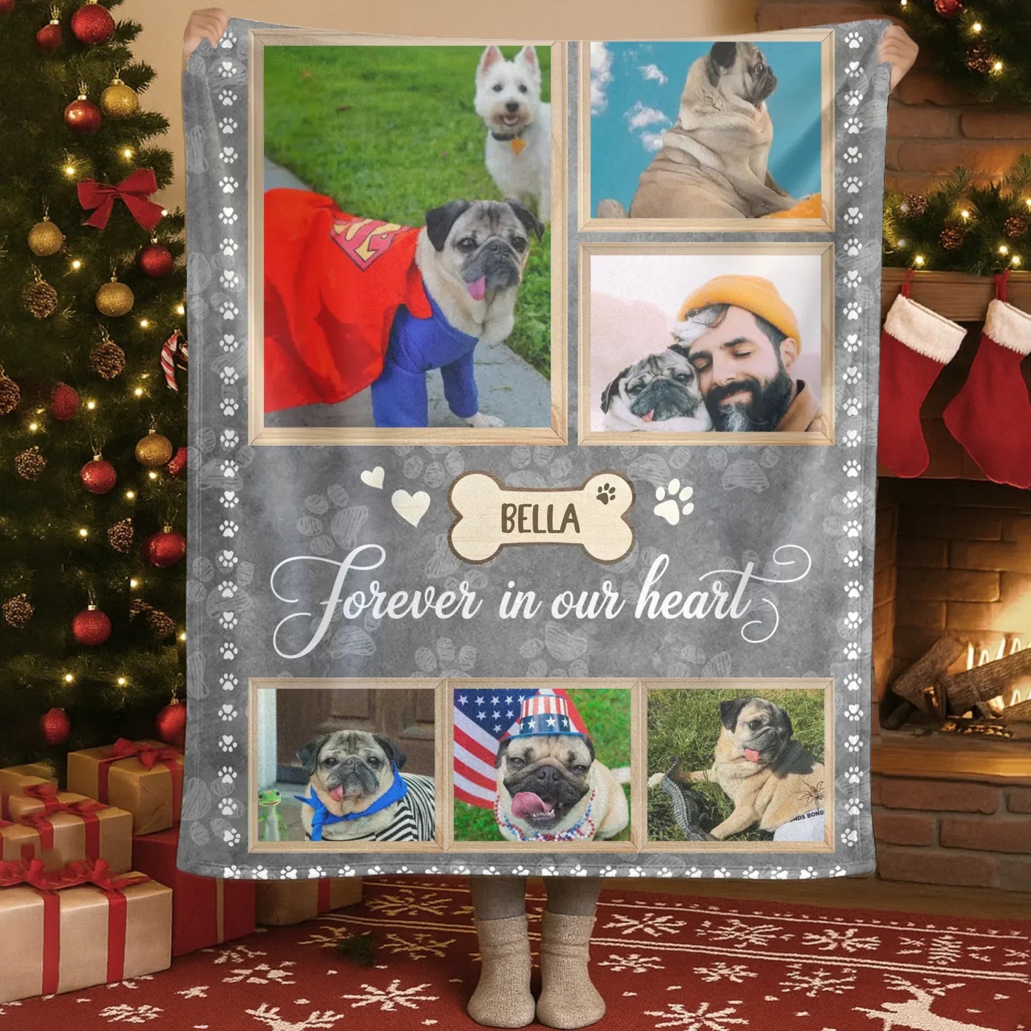 Personalized Blankets Blanket Custom KNT / White / 30x40in / 76x101cm Forever In Our Heart – Personalized Dog Memorial Photo Custom Blanket