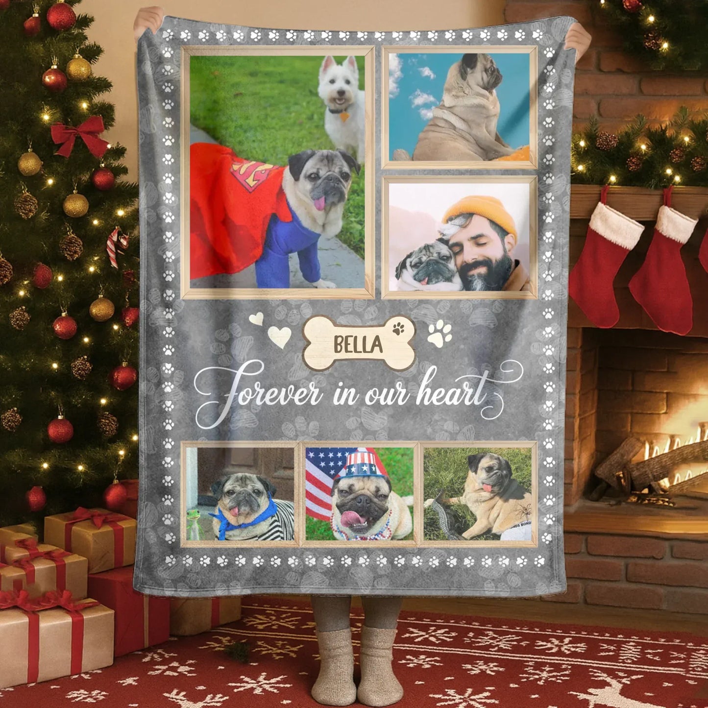 Personalized Blankets Forever In Our Heart – Personalized Dog Memorial Photo Custom Blanket