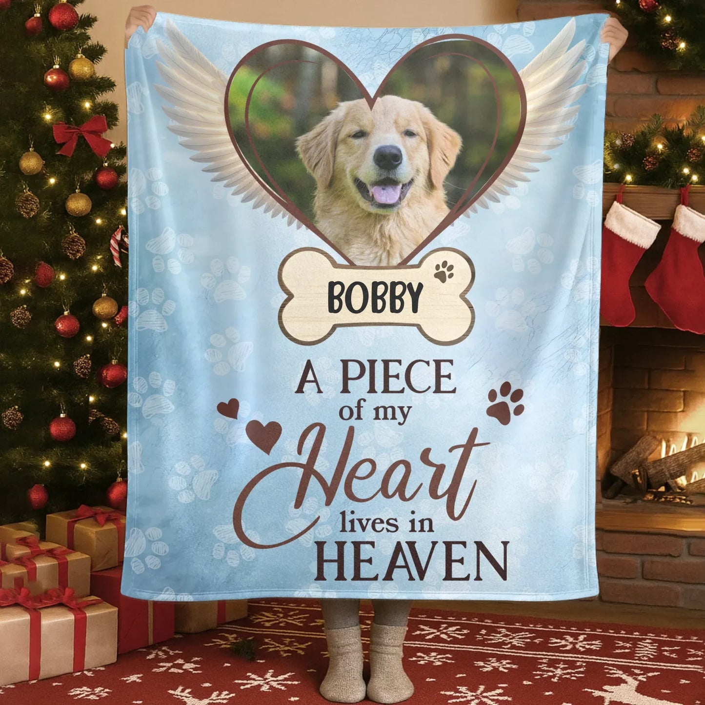 Personalized Blankets Blanket Custom KNT / White / 30x40in / 76x101cm A Piece of my Heart Lives in Heaven – Personalized Angel Dog Memorial Custom Blanket