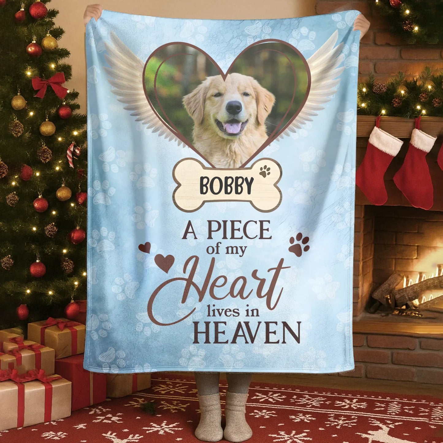 Personalized Blankets A Piece of my Heart Lives in Heaven – Personalized Angel Dog Memorial Custom Blanket