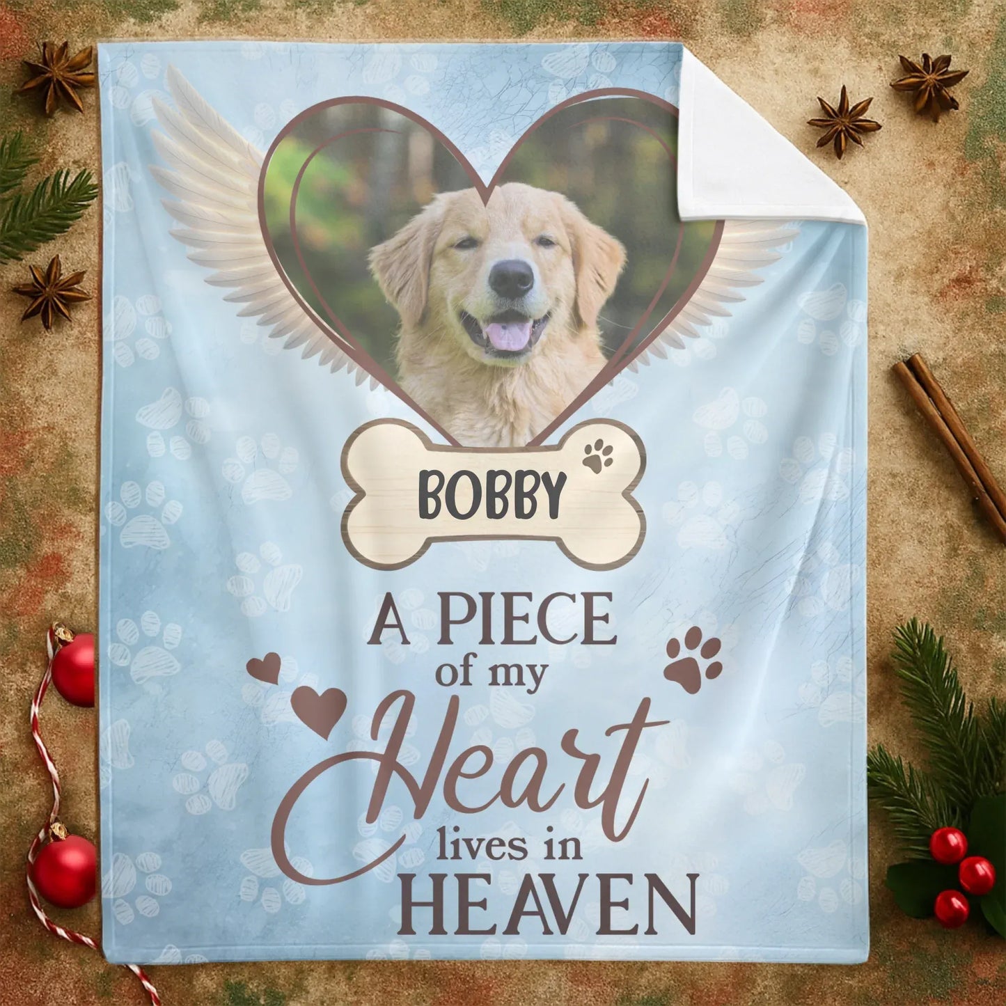Personalized Blankets A Piece of my Heart Lives in Heaven – Personalized Angel Dog Memorial Custom Blanket