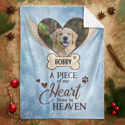 Personalized Blankets A Piece of my Heart Lives in Heaven – Personalized Angel Dog Memorial Custom Blanket
