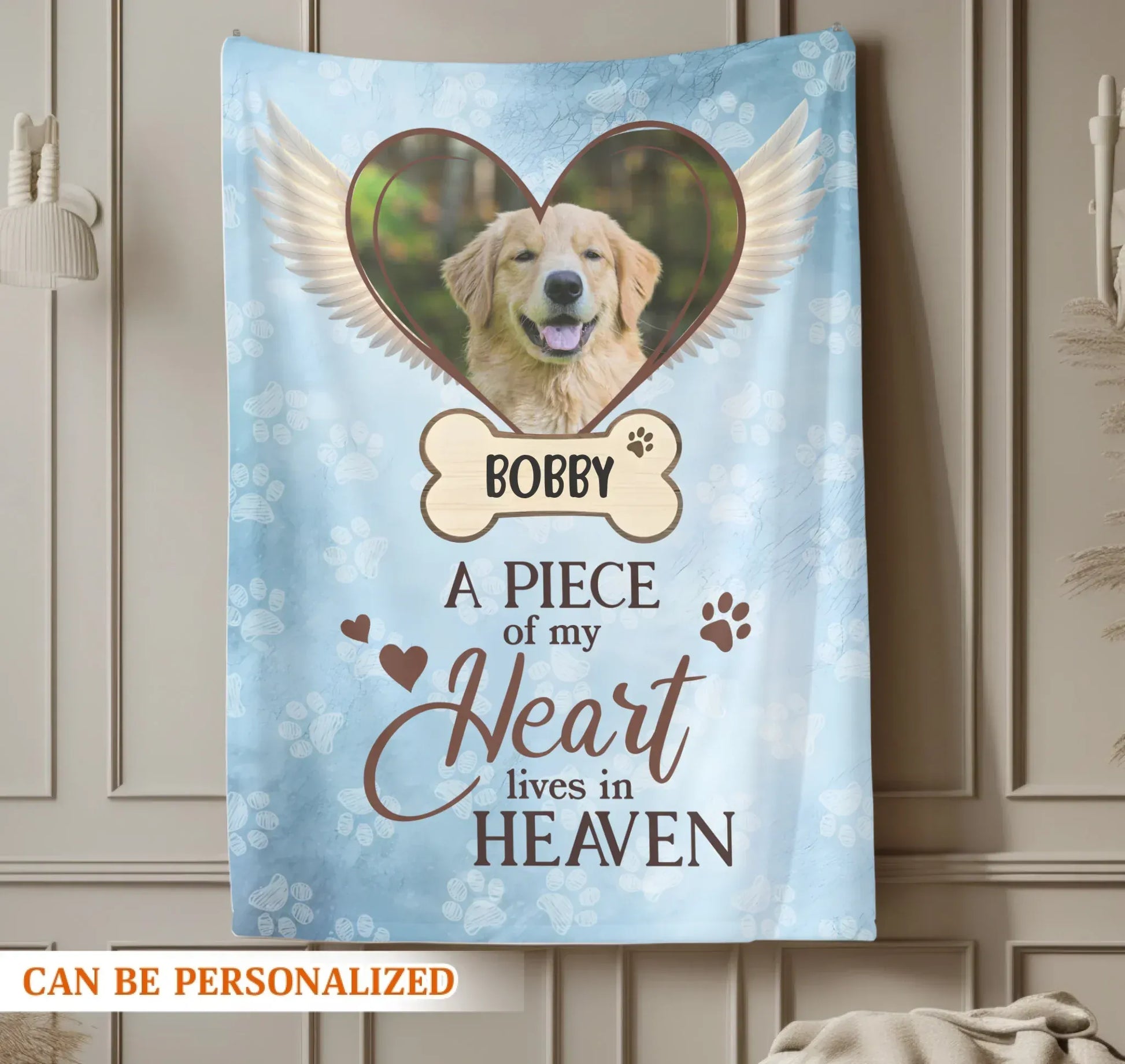 Personalized Blankets A Piece of my Heart Lives in Heaven – Personalized Angel Dog Memorial Custom Blanket