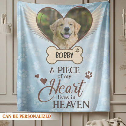 Personalized Blankets A Piece of my Heart Lives in Heaven – Personalized Angel Dog Memorial Custom Blanket
