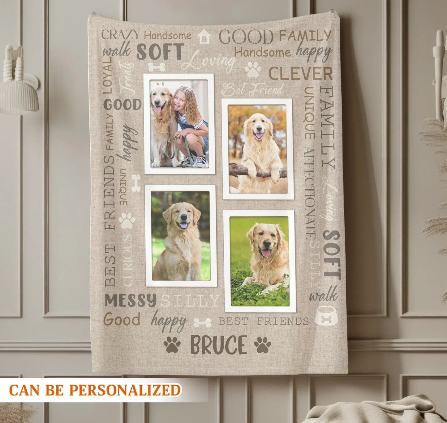 Personalized Blankets Dog Wall Of Characters Words - Personalized Pet Meaningful Photo Custom Blanket