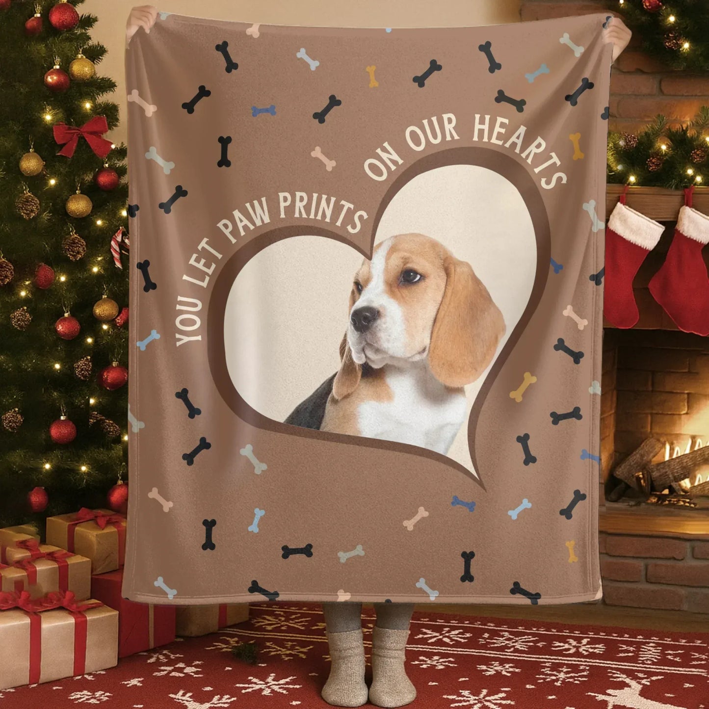 Personalized Blankets Blanket Custom KNT / White / 30x40in / 76x101cm You Left Paw Prints On Our Hearts - Personalized Dog Memorial Photo Custom Blanket