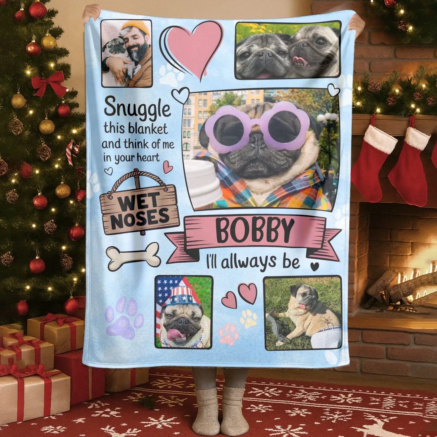 Personalized Blankets Snuggle This Blanket And Think Of Me - Personalized Dog Photo Collage Custom Blanket
