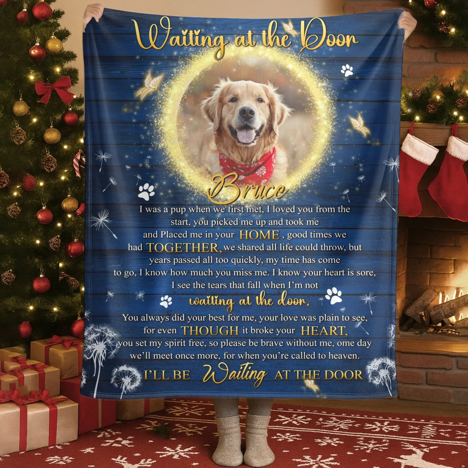 Personalized Blankets Blanket Custom KNT / White / 30x40in / 76x101cm Waiting At The Door – Personalized Dog Sympathy Angel Photo Custom Blanket