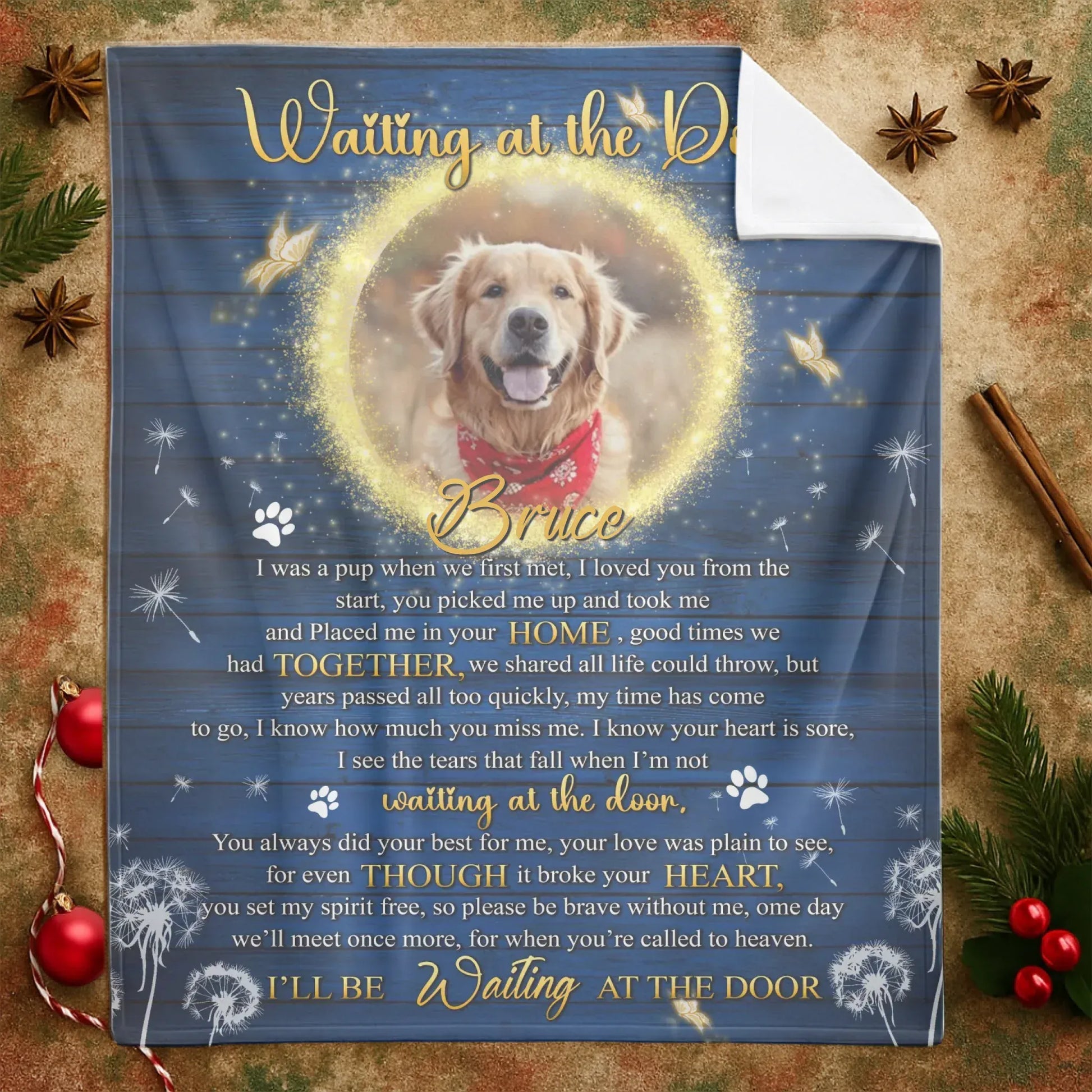 Personalized Blankets Waiting At The Door – Personalized Dog Sympathy Angel Photo Custom Blanket