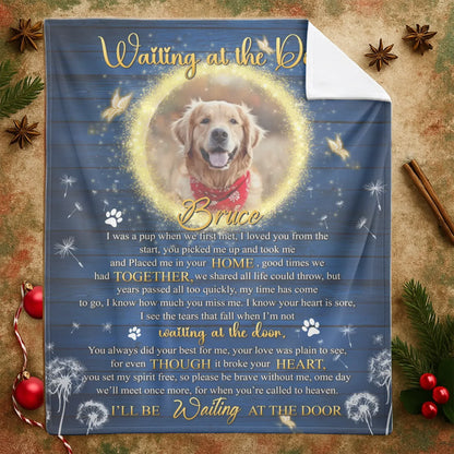 Personalized Blankets Waiting At The Door – Personalized Dog Sympathy Angel Photo Custom Blanket