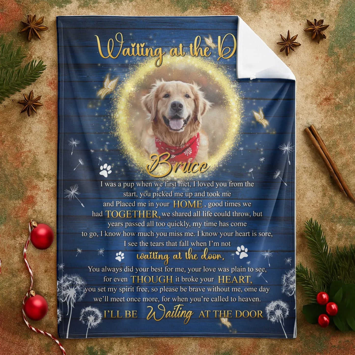 Personalized Blankets Waiting At The Door – Personalized Dog Sympathy Angel Photo Custom Blanket