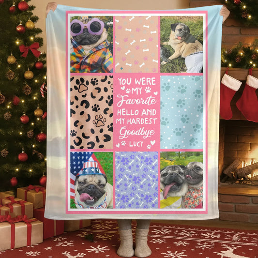 Personalized Blankets Blanket Custom KNT / White / 30x40in / 76x101cm My Favorite Hello and Hardest Goodbye – Personalized Dog Memorial Photo Collage Custom Blanket
