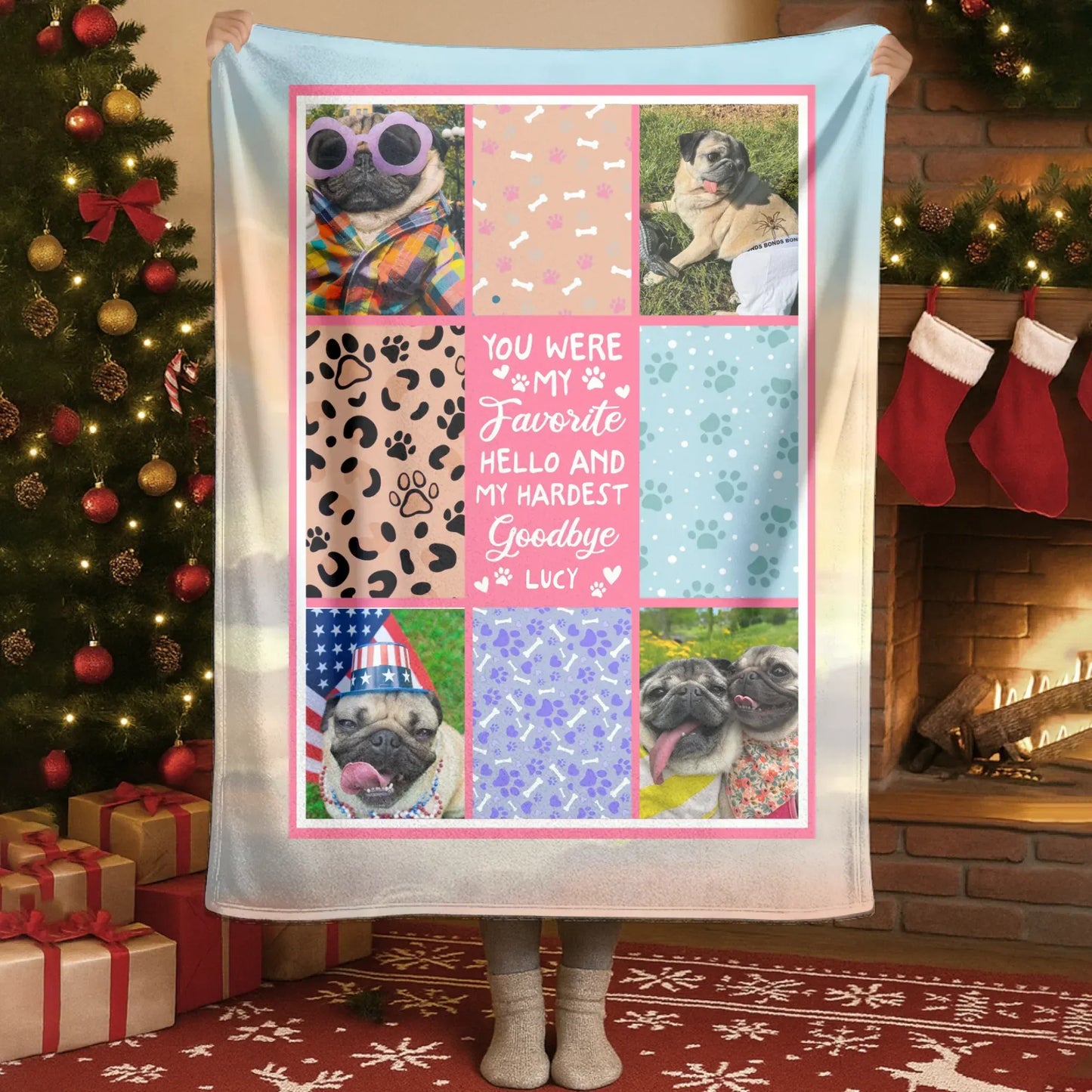 Personalized Blankets My Favorite Hello and Hardest Goodbye – Personalized Dog Memorial Photo Collage Custom Blanket