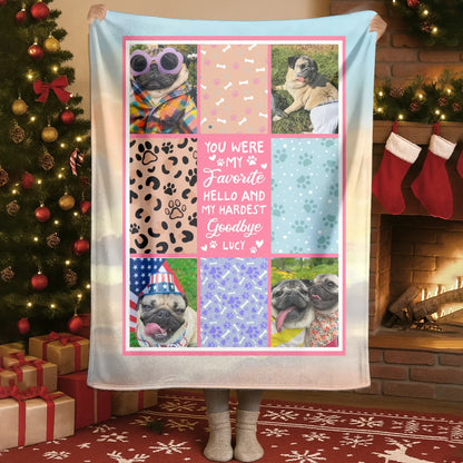 Personalized Blankets My Favorite Hello and Hardest Goodbye – Personalized Dog Memorial Photo Collage Custom Blanket