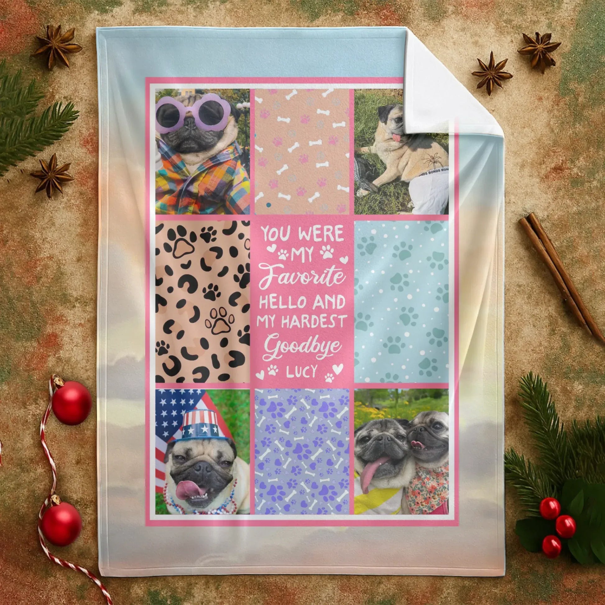 Personalized Blankets My Favorite Hello and Hardest Goodbye – Personalized Dog Memorial Photo Collage Custom Blanket