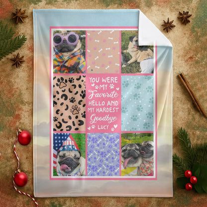Personalized Blankets My Favorite Hello and Hardest Goodbye – Personalized Dog Memorial Photo Collage Custom Blanket