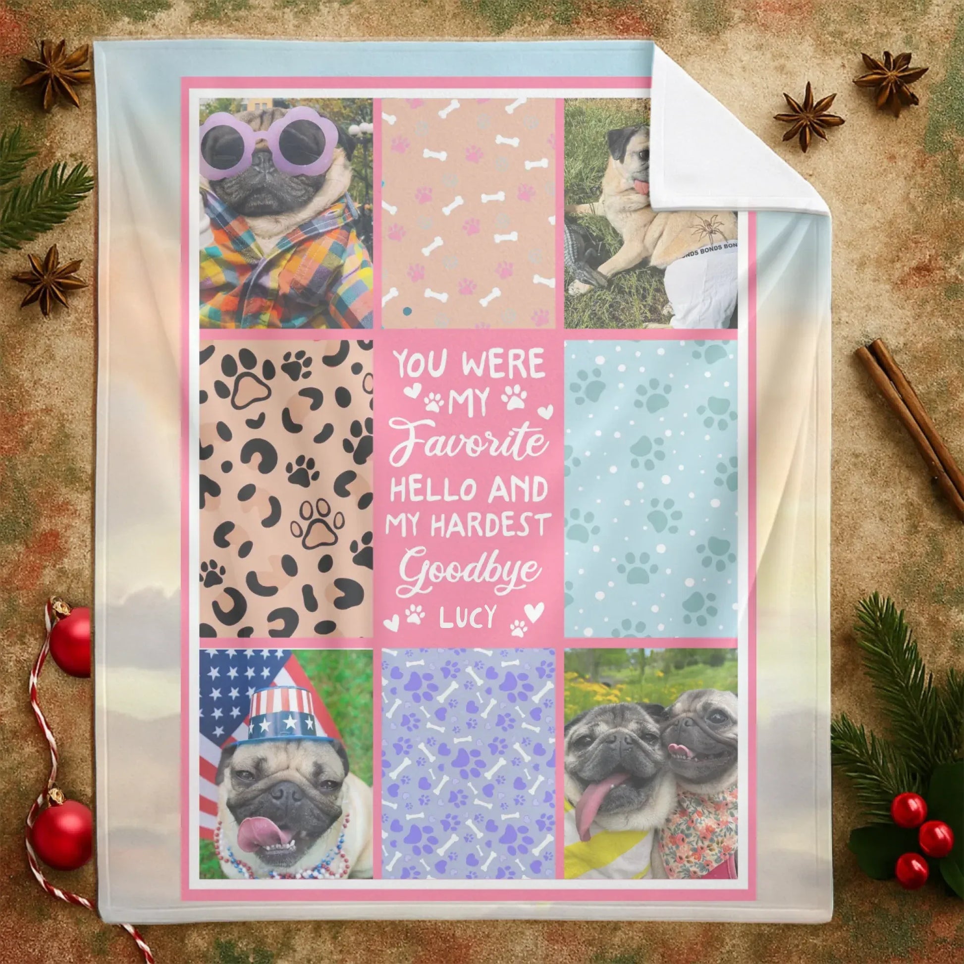 Personalized Blankets My Favorite Hello and Hardest Goodbye – Personalized Dog Memorial Photo Collage Custom Blanket