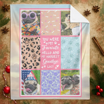 Personalized Blankets My Favorite Hello and Hardest Goodbye – Personalized Dog Memorial Photo Collage Custom Blanket