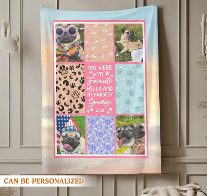 Personalized Blankets My Favorite Hello and Hardest Goodbye – Personalized Dog Memorial Photo Collage Custom Blanket