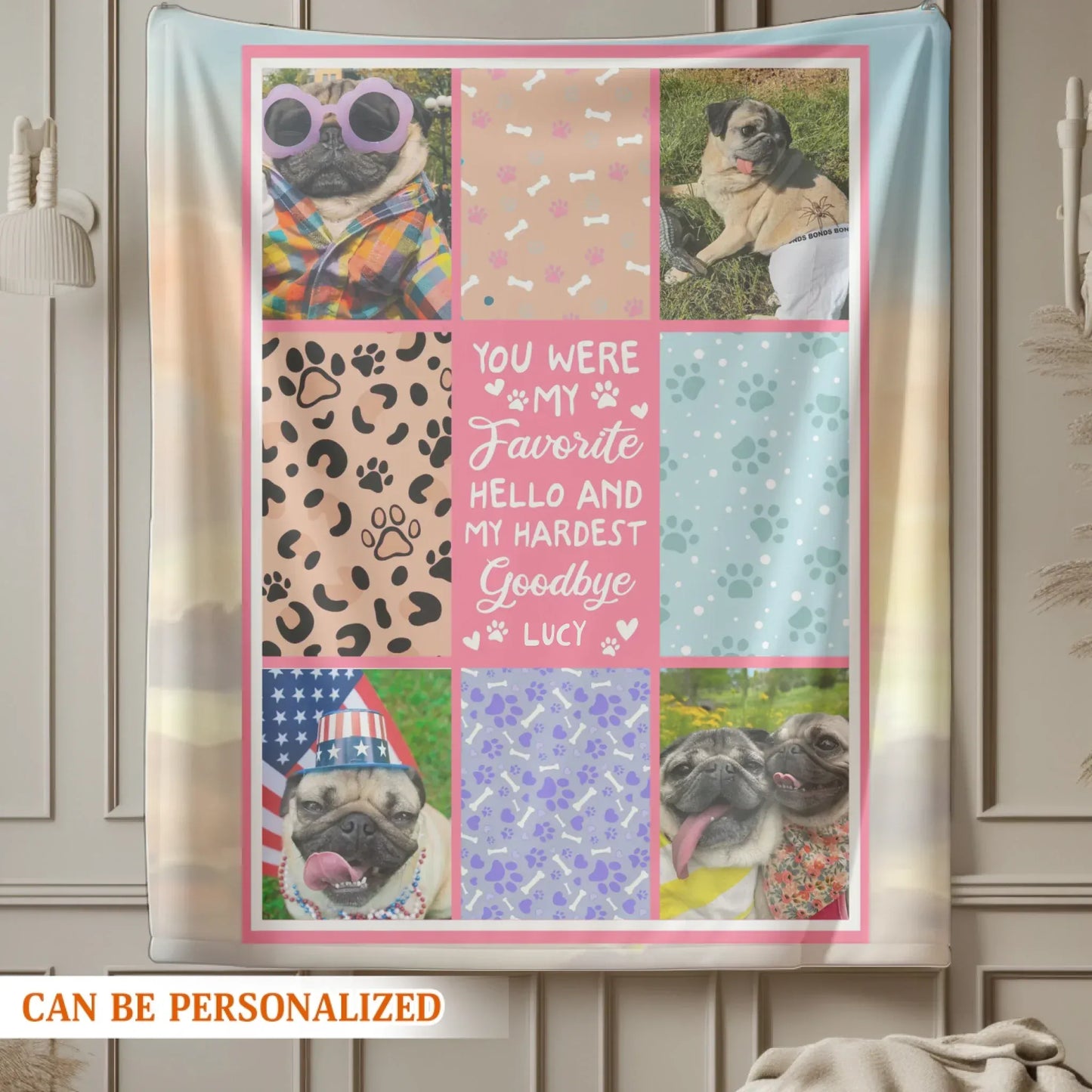 Personalized Blankets My Favorite Hello and Hardest Goodbye – Personalized Dog Memorial Photo Collage Custom Blanket
