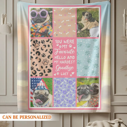 Personalized Blankets My Favorite Hello and Hardest Goodbye – Personalized Dog Memorial Photo Collage Custom Blanket
